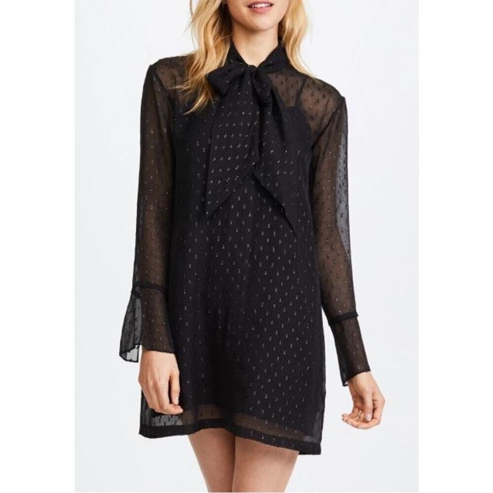 Theory Silk Chiffon Metallic Stitching Scarf Shirt Dress Size 8
